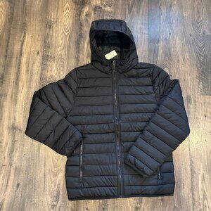 NWT Aeropostale Men’s Black Midweight Puffer Hooded Jacket Recycled Fill, Size S